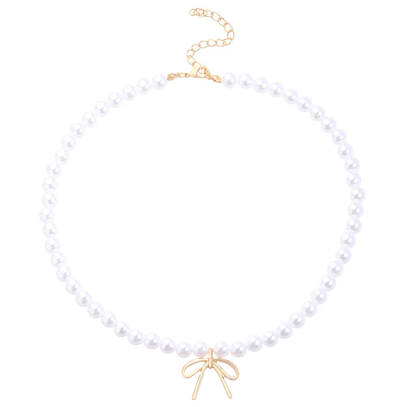 Wholesale Jewelry Bow Stainless Steel Imitation Pearls Electroplated Snake Bone Chain Earrings Bracelet Necklace Choker For Female