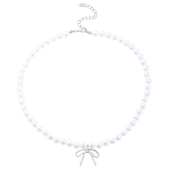 Wholesale Jewelry Bow Stainless Steel Imitation Pearls Electroplated Snake Bone Chain Earrings Bracelet Necklace Choker For Female