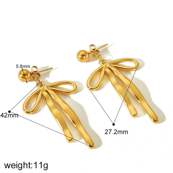 Wholesale Jewelry Bow Style 18K Gold And Stainless Steel Electroplated Earrings For Girls