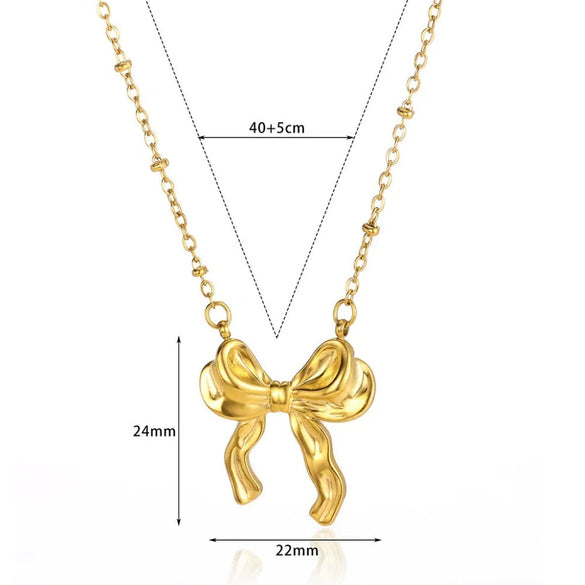 Wholesale Jewelry Bowknot Stainless Steel Gold Plated Necklace Bracelet Set