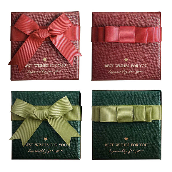 Wholesale Jewelry Box Sweet Lady Style Solid Color Wine Red Green Bow Design For Necklace Ring Earrings