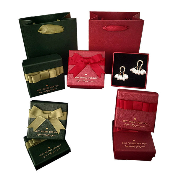Wholesale Jewelry Box Sweet Lady Style Solid Color Wine Red Green Bow Design For Necklace Ring Earrings