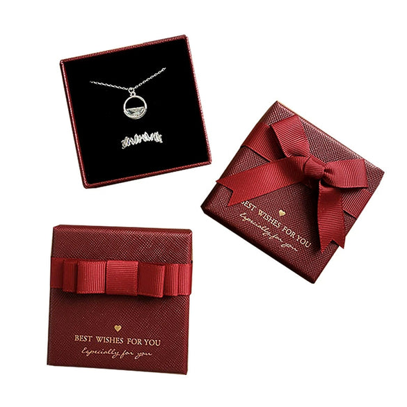 Wholesale Jewelry Box Sweet Lady Style Solid Color Wine Red Green Bow Design For Necklace Ring Earrings