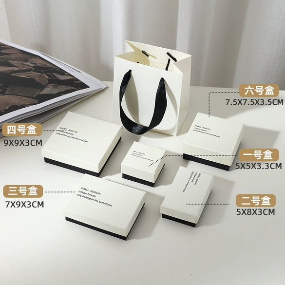Wholesale Jewelry Box White Black Cover Paper Cardboard Material With Sponge Lining For Ring Stud Earrings Bracelet Necklace Packaging