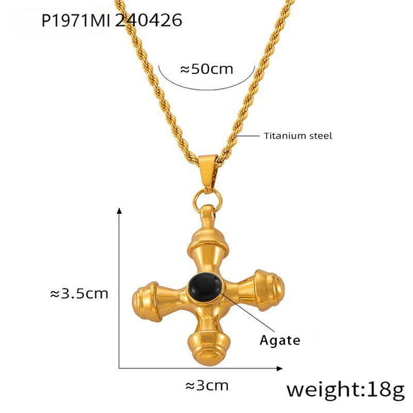 Wholesale Jewelry British Retro Style Cross Inlaid Tiger Eye Stone 316L Stainless Steel Electroplated Pendant Necklace For Women