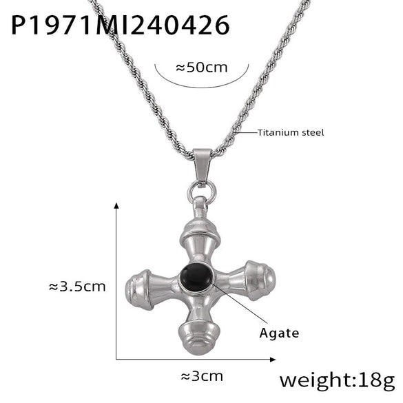 Wholesale Jewelry British Retro Style Cross Inlaid Tiger Eye Stone 316L Stainless Steel Electroplated Pendant Necklace For Women
