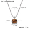 Wholesale Jewelry British Retro Style 316L Stainless Steel Inlaid Tiger's Eye Square Pendant With Love Pattern Electroplated Earrings And Necklace Set