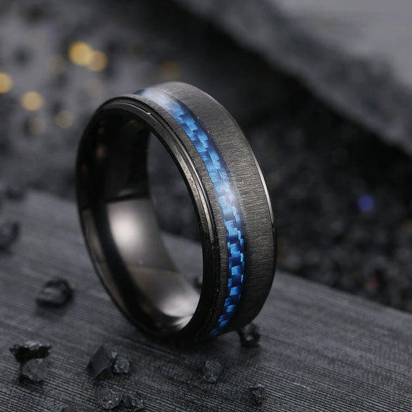 Wholesale Jewelry Brushed Matte Ring And Bracelet For Men Carbon Fiber Titanium Steel Geometric Style