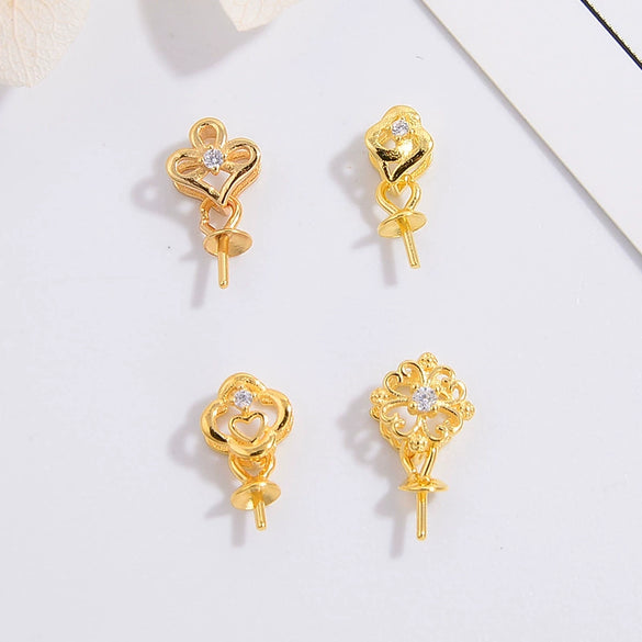 Wholesale Jewelry Buckle 925 Silver Gold Plated Zircon Inlaid Flower Pattern Pendant