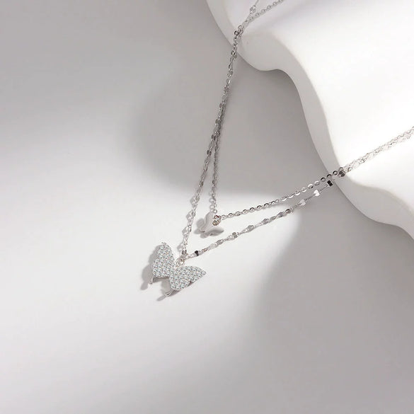 Wholesale Jewelry Butterfly Double Layer S925 Sterling Silver Clavicle Chain With Electroplating