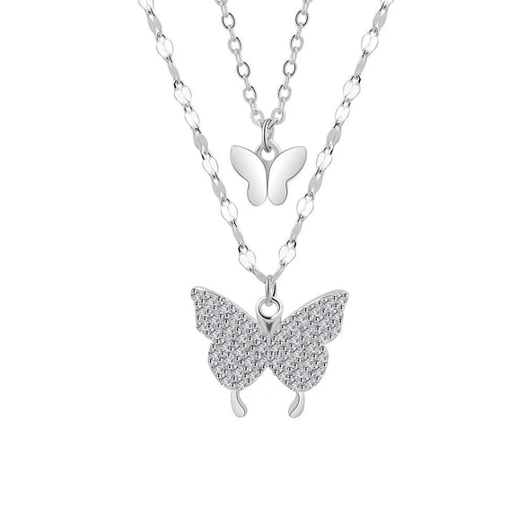 Wholesale Jewelry Butterfly Double Layer S925 Sterling Silver Clavicle Chain With Electroplating