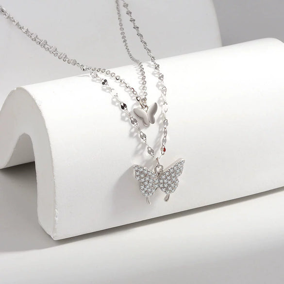 Wholesale Jewelry Butterfly Double Layer S925 Sterling Silver Clavicle Chain With Electroplating