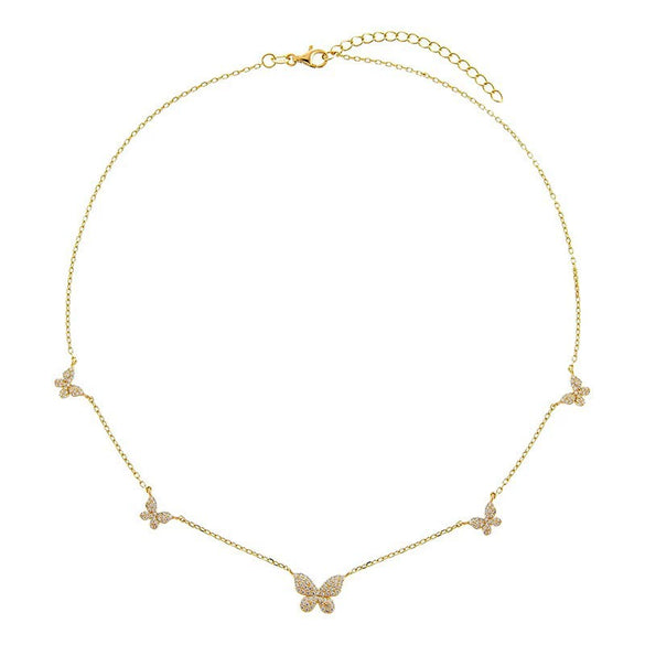 Wholesale Jewelry Butterfly Element Ecofriendly Brass Plated With Real Gold And Zircon Clavicle Chain