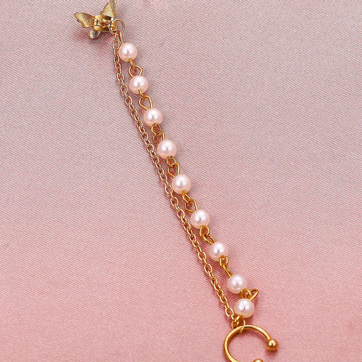 Wholesale Jewelry Butterfly Pearl Chain Long Tassel One-piece Ear Clip Single Gooddiy