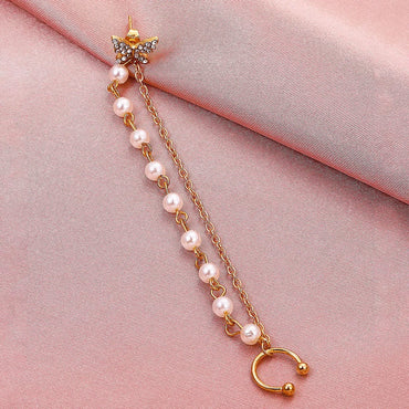 Wholesale Jewelry Butterfly Pearl Chain Long Tassel One-piece Ear Clip Single Gooddiy