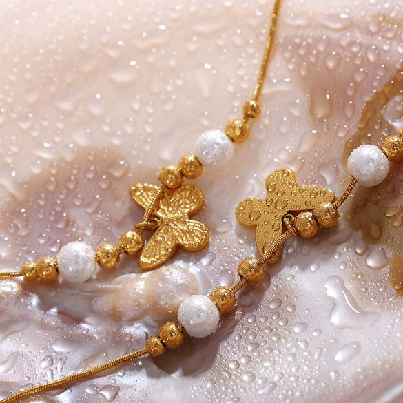 Wholesale Jewelry Butterfly Pearl 316L Stainless Steel Electroplating Necklace