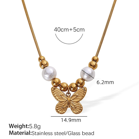 Wholesale Jewelry Butterfly Pearl 316L Stainless Steel Electroplating Necklace