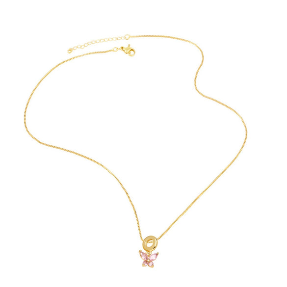 Wholesale Jewelry Butterfly Pendant Necklace Copper Gold Plated Box Chain Animal Zodiac Minimalist Style