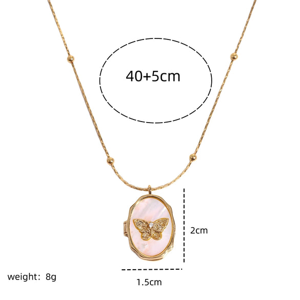 Wholesale Jewelry Butterfly Shell Star Style Copper Real Gold Plated Photo Frame Pendant Necklace Unisex