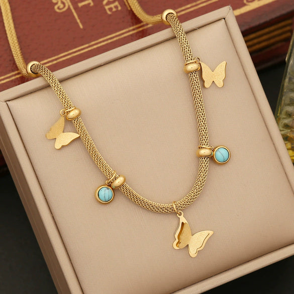 Wholesale Jewelry Butterfly Stainless Steel Clavicle Chain Set With Electroplating And Animal Pattern For Women