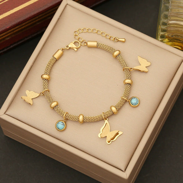 Wholesale Jewelry Butterfly Stainless Steel Clavicle Chain Set With Electroplating And Animal Pattern For Women