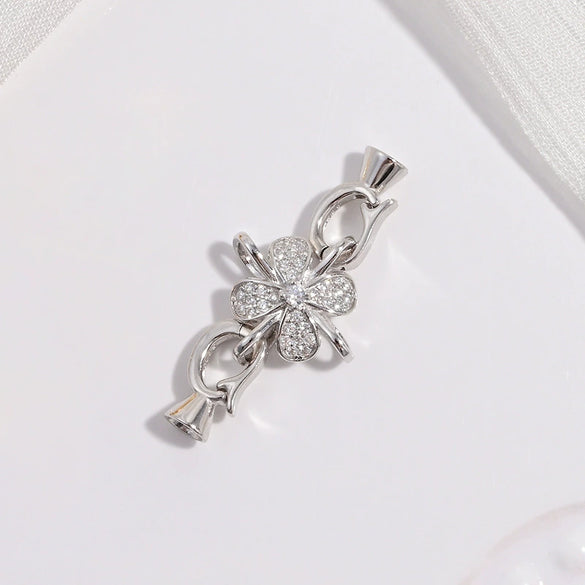 Wholesale Jewelry Butterfly Tie Pearl Universal Buckle Diy Bracelet Sweater Chain Four Leaf Clover With Receiving Tail Buckle S925 Sterling Silver Zirconia