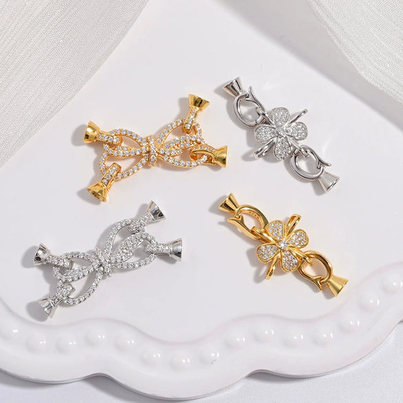 Wholesale Jewelry Butterfly Tie Pearl Universal Buckle Diy Bracelet Sweater Chain Four Leaf Clover With Receiving Tail Buckle S925 Sterling Silver Zirconia