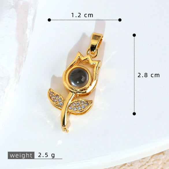 Wholesale Jewelry Cartoon Copper Heart Pendant Necklace With Flower Letter Number And Text Patterns Electroplated
