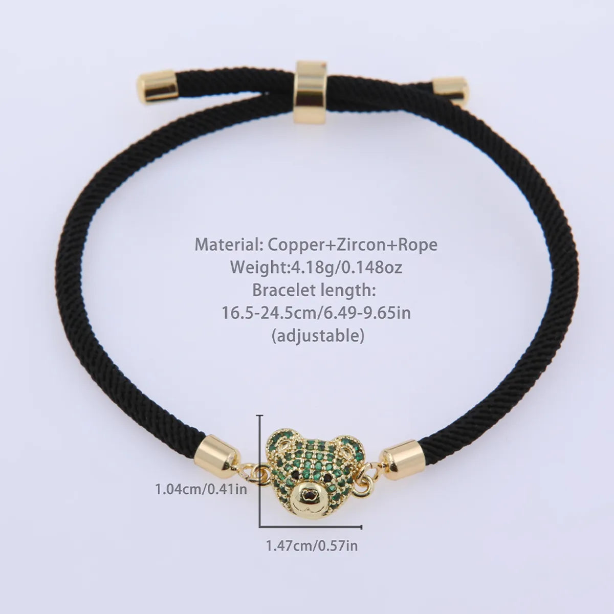 Wholesale Jewelry Cartoon Style Cute Bear Rope Copper Zircon 18K Gold Plated Plating Inlay Drawstring Bracelets