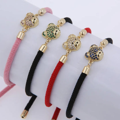 Wholesale Jewelry Cartoon Style Cute Bear Rope Copper Zircon 18K Gold Plated Plating Inlay Drawstring Bracelets