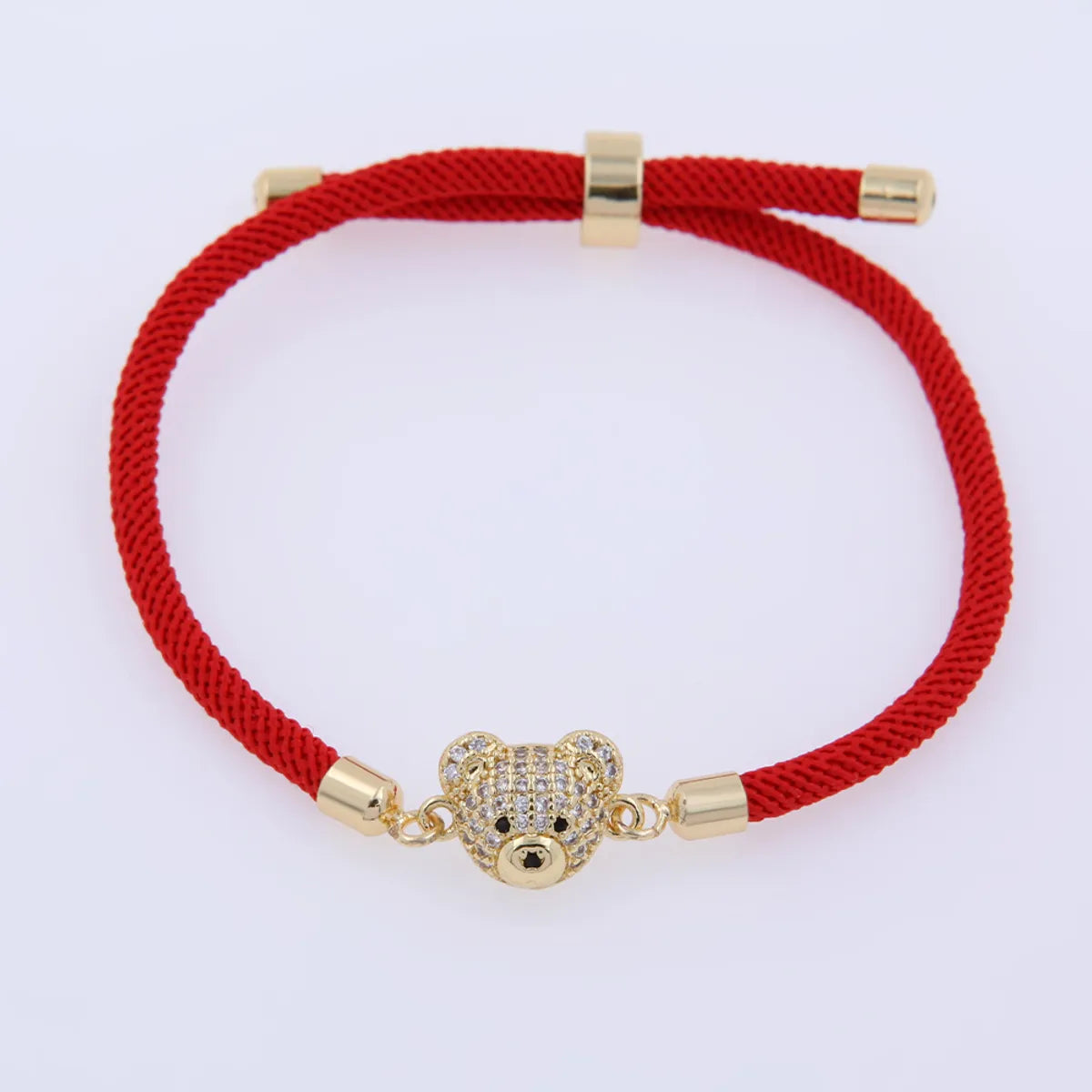 Wholesale Jewelry Cartoon Style Cute Bear Rope Copper Zircon 18K Gold Plated Plating Inlay Drawstring Bracelets