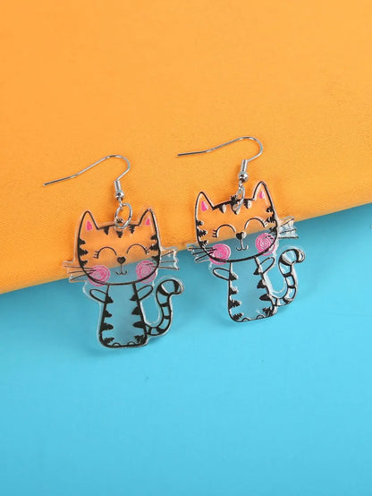 1 Pair Cartoon Style Cute Cat Arylic Zinc Alloy Drop Earrings