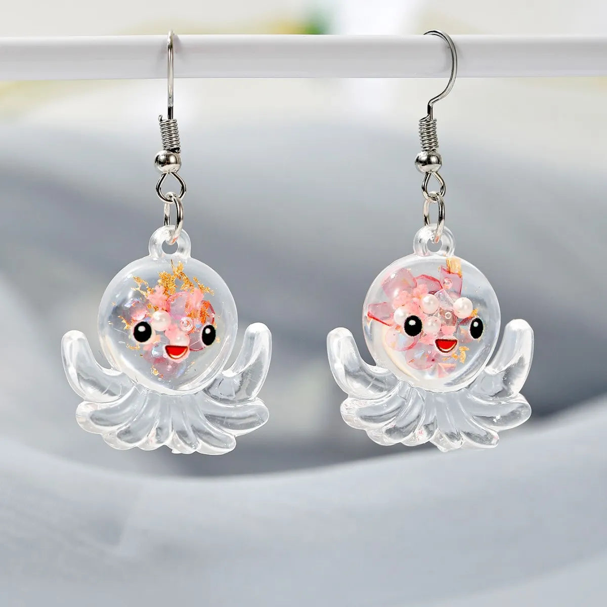 Wholesale Jewelry Cartoon Style Cute Octopus Plastic Resin Luminous Transparent Drop Earrings