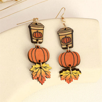 1 Pair Cartoon Style Cute Pumpkin Wood Drop Earrings