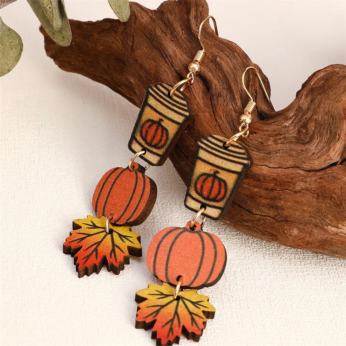 1 Pair Cartoon Style Cute Pumpkin Wood Drop Earrings