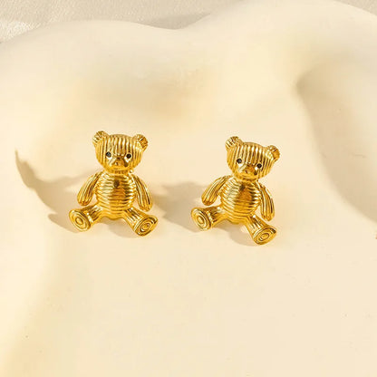 Wholesale Jewelry Cartoon Style Cute Simple Style Bear 304 Stainless Steel 14K Gold Plated Rings Earrings