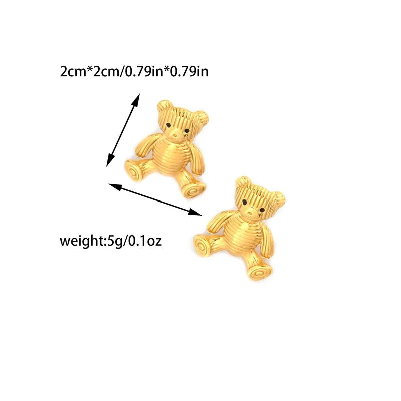 Wholesale Jewelry Cartoon Style Cute Simple Style Bear 304 Stainless Steel 14K Gold Plated Rings Earrings