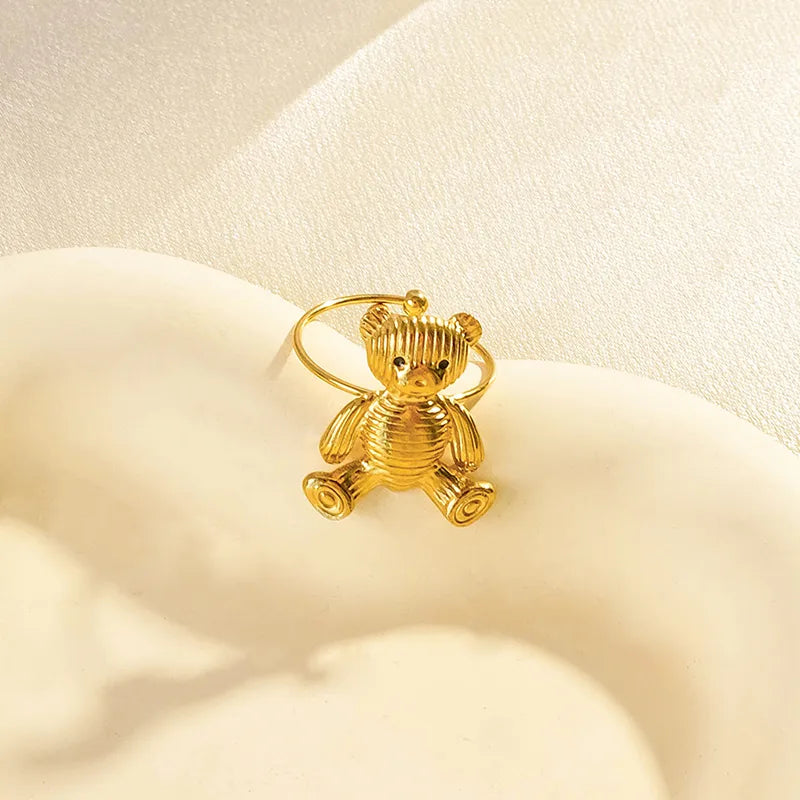 Wholesale Jewelry Cartoon Style Cute Simple Style Bear 304 Stainless Steel 14K Gold Plated Rings Earrings