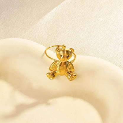 Wholesale Jewelry Cartoon Style Cute Simple Style Bear 304 Stainless Steel 14K Gold Plated Rings Earrings