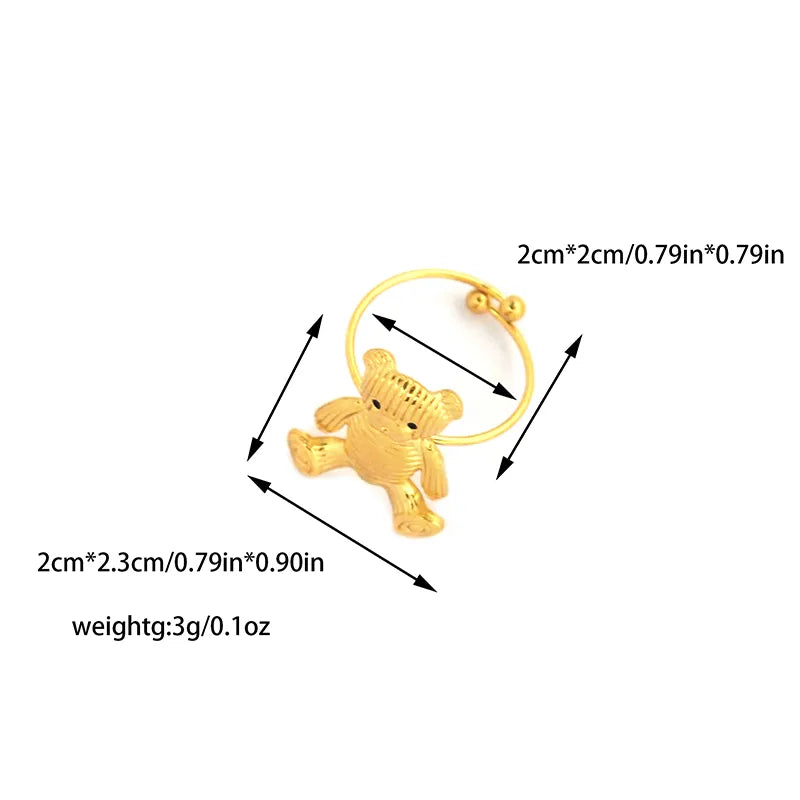 Wholesale Jewelry Cartoon Style Cute Simple Style Bear 304 Stainless Steel 14K Gold Plated Rings Earrings