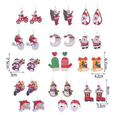 Wholesale Jewelry Cartoon Style Santa Claus Wood Printing Drop Earrings