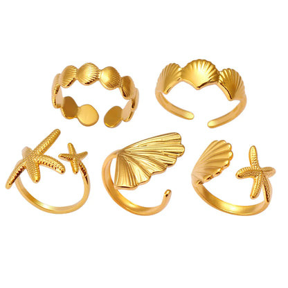 Wholesale Jewelry Casual Beach Simple Style Starfish Shell 304 Stainless Steel Plating Open Rings