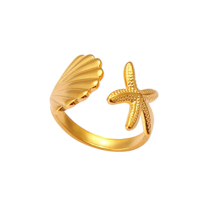 Wholesale Jewelry Casual Beach Simple Style Starfish Shell 304 Stainless Steel Plating Open Rings