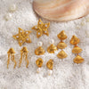 Wholesale Jewelry Casual Beach Starfish Shell 304 Stainless Steel Artificial Pearls Zircon 18K Gold Plated Polishing Inlay Rings Earrings