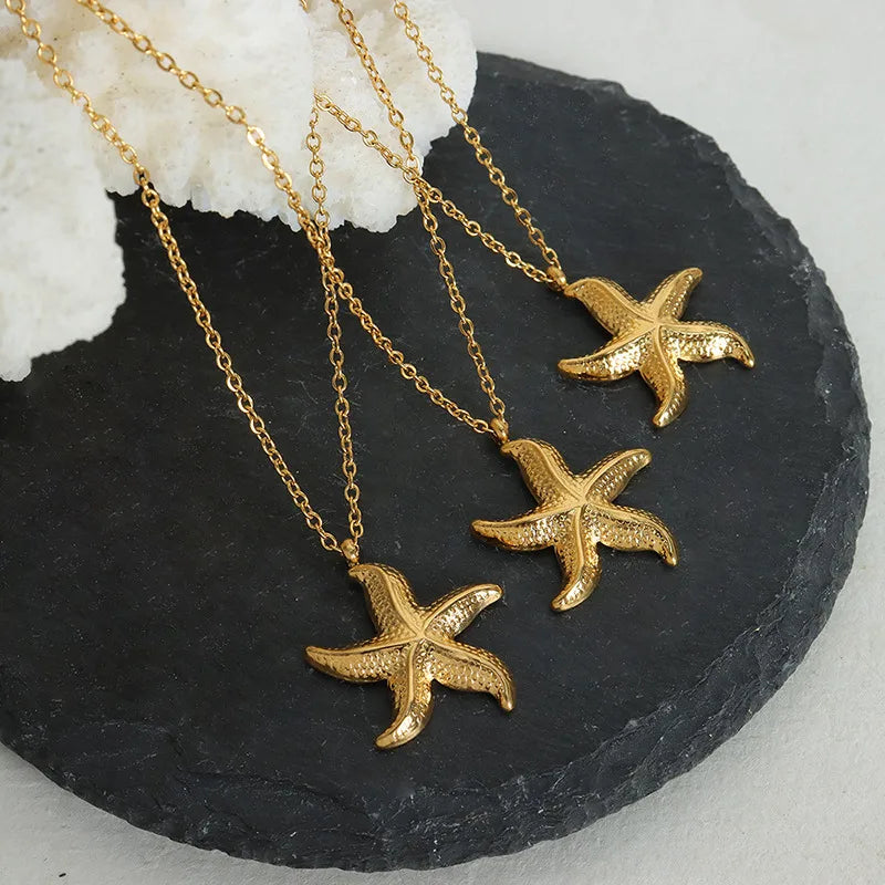 Wholesale Jewelry Casual Beach Starfish Titanium Steel 18K Gold Plated Plating Pendant Necklace