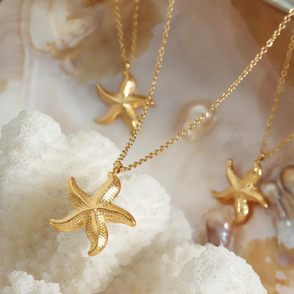 Wholesale Jewelry Casual Beach Starfish Titanium Steel 18K Gold Plated Plating Pendant Necklace