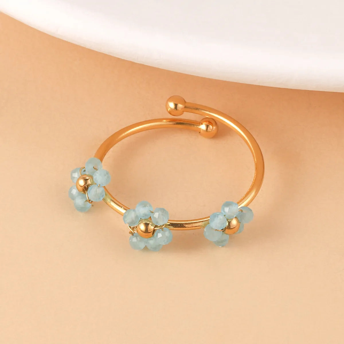 Wholesale Jewelry Casual Bohemian Flower 304 Stainless Steel 14K Gold Plated Beaded Open Rings