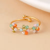 Wholesale Jewelry Casual Bohemian Flower 304 Stainless Steel 14K Gold Plated Beaded Open Rings