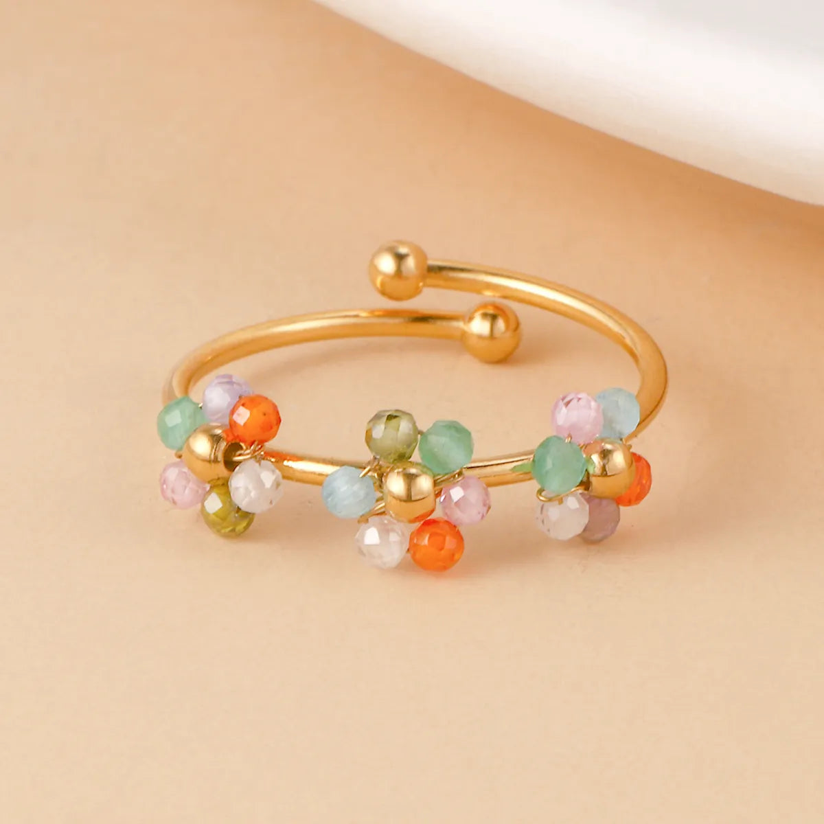 Wholesale Jewelry Casual Bohemian Flower 304 Stainless Steel 14K Gold Plated Beaded Open Rings