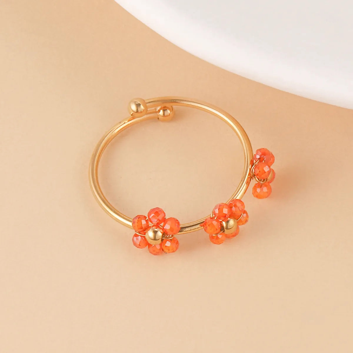 Wholesale Jewelry Casual Bohemian Flower 304 Stainless Steel 14K Gold Plated Beaded Open Rings